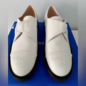 Stuart Weitzman Jackson Lift loafer white leather with pearl embellishment 9,5